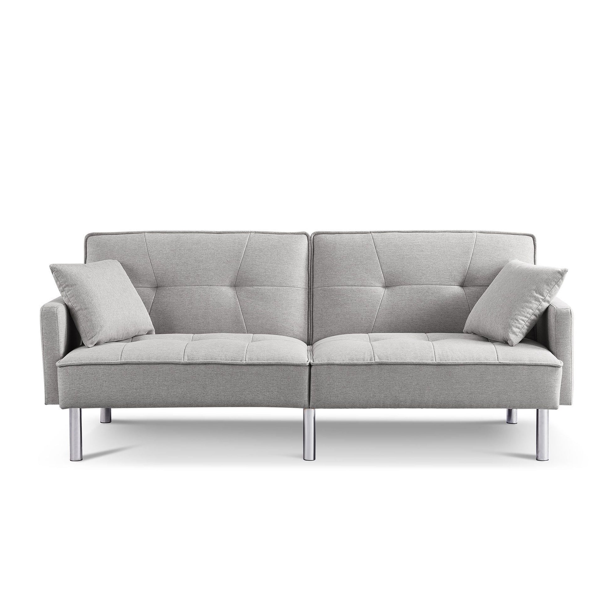 85" Light Gray Polyester Blend Convertible Futon Sleeper Sofa And Toss Pillows With Silver Legs - Loft&Timber