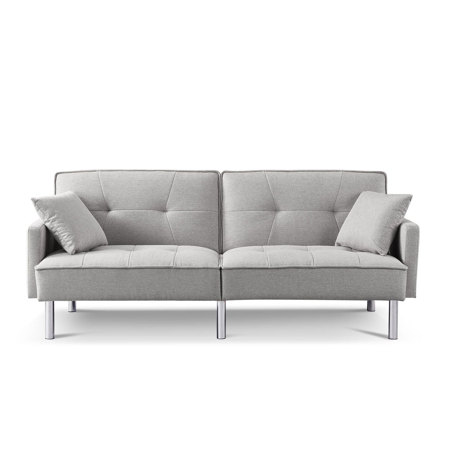 85" Light Gray Polyester Blend Convertible Futon Sleeper Sofa And Toss Pillows With Silver Legs - Loft&Timber