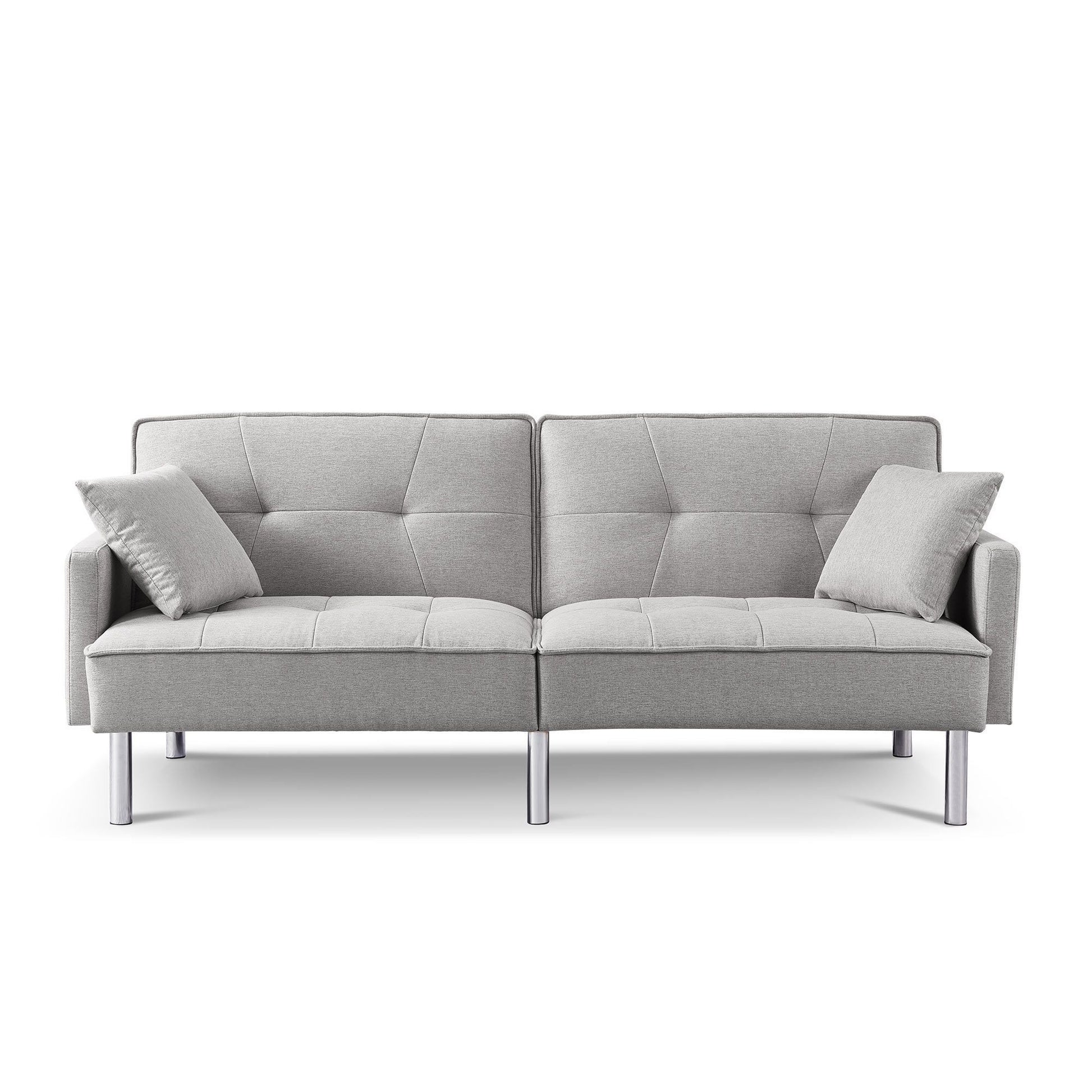 85" Light Gray Polyester Blend Convertible Futon Sleeper Sofa And Toss Pillows With Silver Legs - Loft&Timber