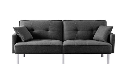 85" Dark Gray Polyester Blend Convertible Futon Sleeper Sofa And Toss Pillows With Silver Legs - Loft&Timber