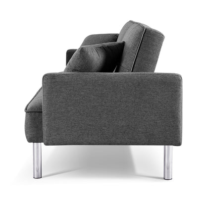85" Dark Gray Polyester Blend Convertible Futon Sleeper Sofa And Toss Pillows With Silver Legs - Loft&Timber