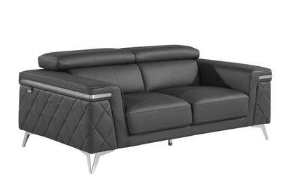 70" Dark Gray And Silver Metallic Leather Loveseat - Loft&Timber