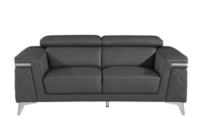 70" Dark Gray And Silver Metallic Leather Loveseat - Loft&Timber