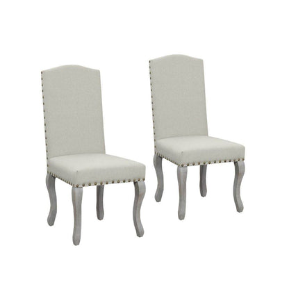 Set of Two Beige And Gray Upholstered Fabric Dining Parsons Chairs - Loft&Timber