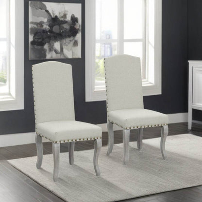 Set of Two Beige And Gray Upholstered Fabric Dining Parsons Chairs - Loft&Timber