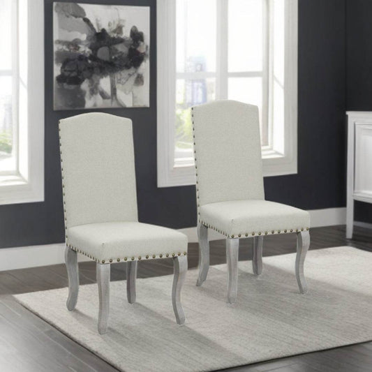 Set of Two Beige And Gray Upholstered Fabric Dining Parsons Chairs - Loft&Timber