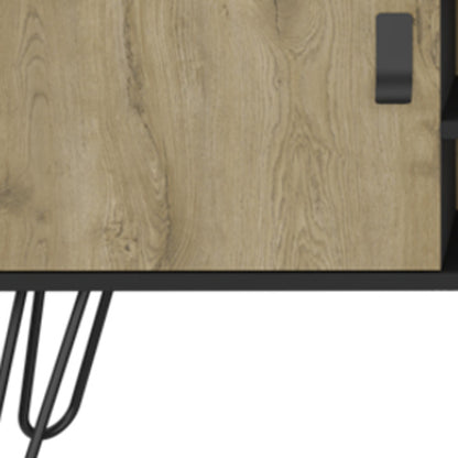 48" Beige and Black Cabinet Open And Enclosed Storage TV Stand-3