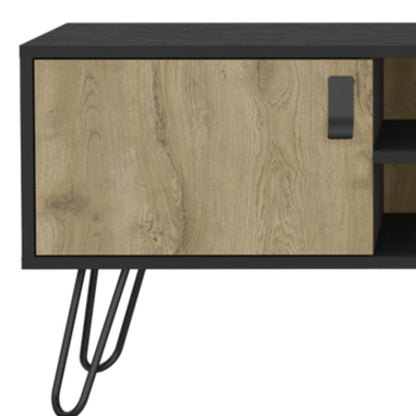 48" Beige and Black Cabinet Open And Enclosed Storage TV Stand-4