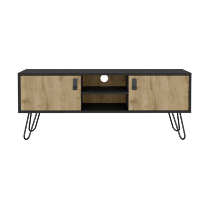 48" Beige and Black Cabinet Open And Enclosed Storage TV Stand-1