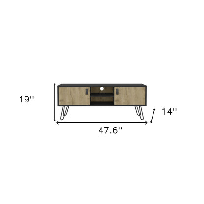 48" Beige and Black Cabinet Open And Enclosed Storage TV Stand-7