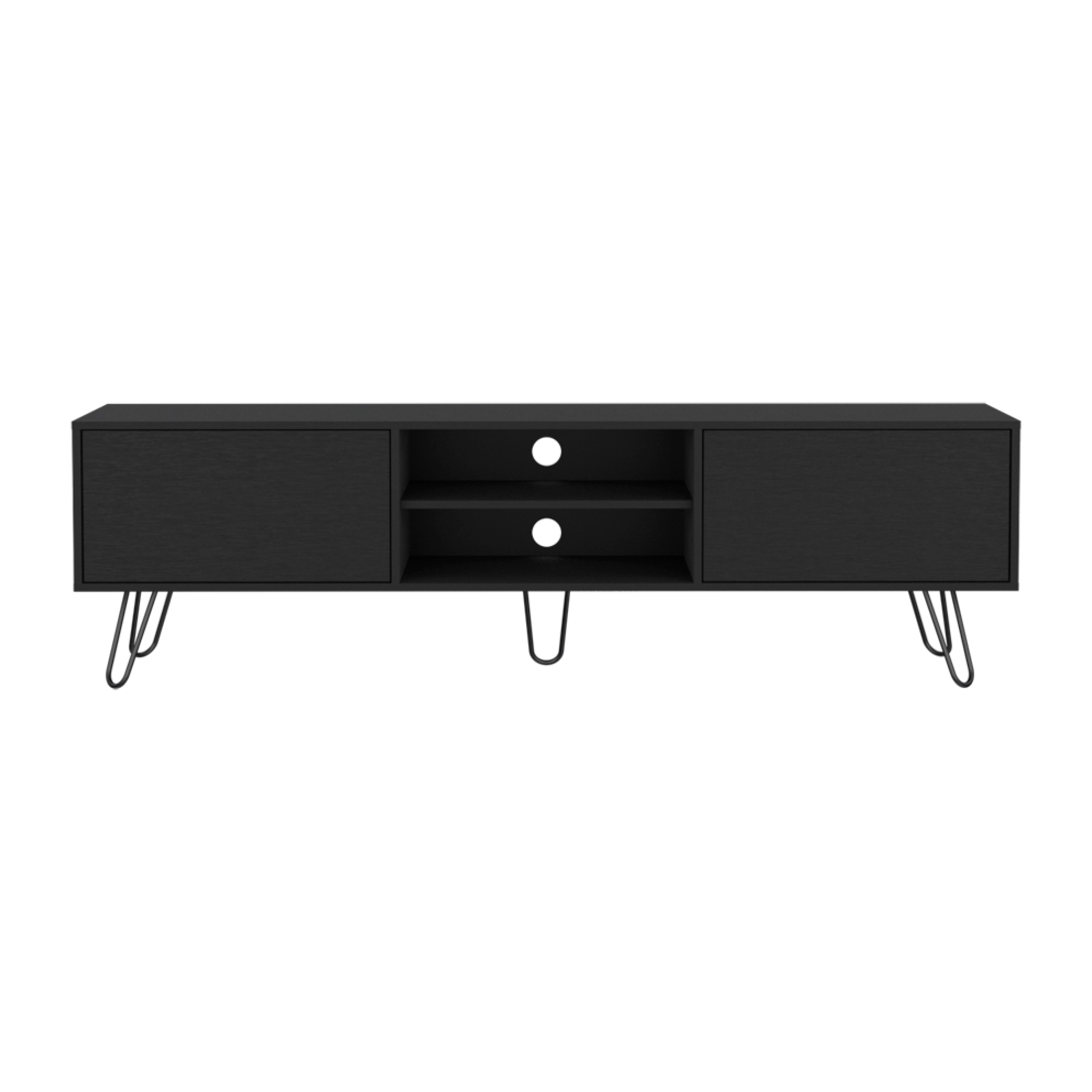 71" Black Wood Enclosed And Open Storage TV Stand-1