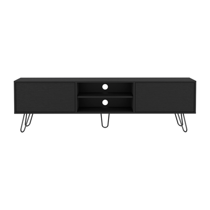 71" Black Wood Enclosed And Open Storage TV Stand-1