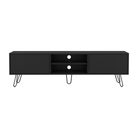 71" Black Wood Enclosed And Open Storage TV Stand-1