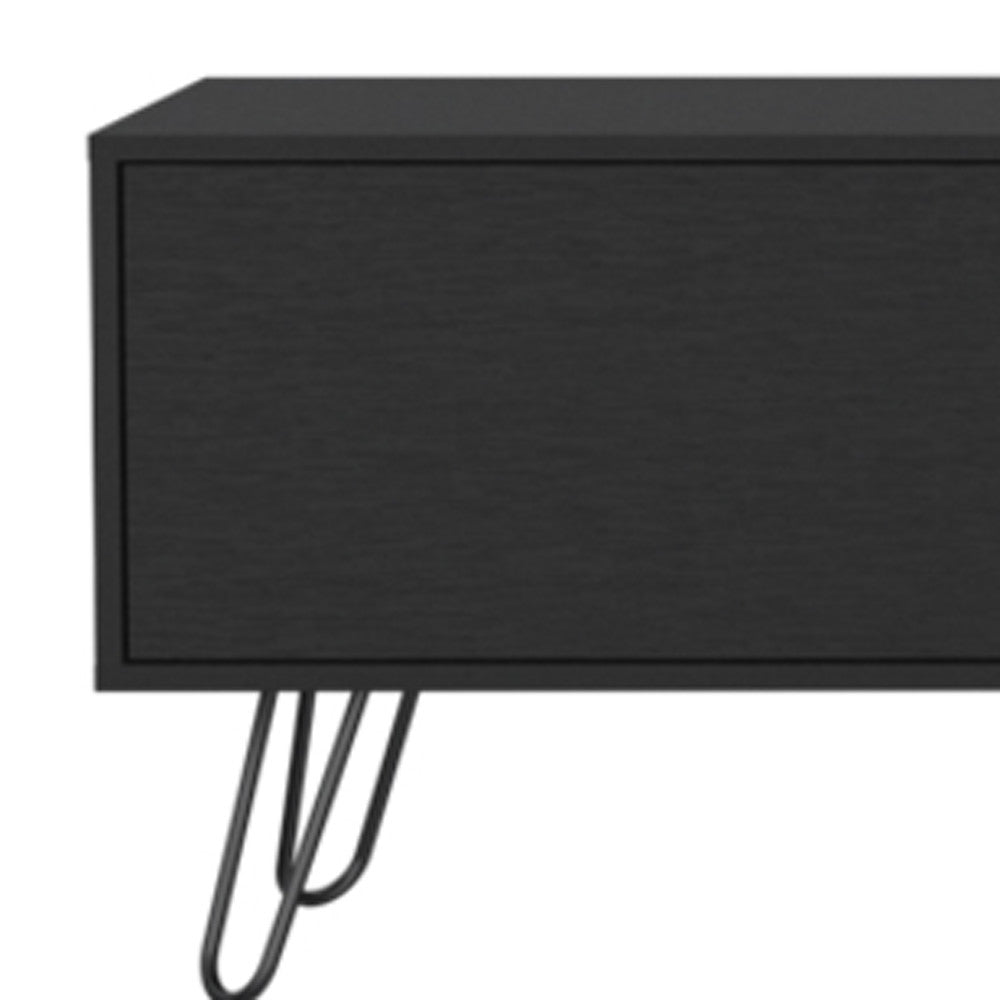 71" Black Wood Enclosed And Open Storage TV Stand-4