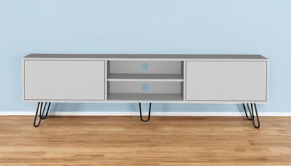 71" White Cabinet Open And Enclosed Storage TV Stand-0