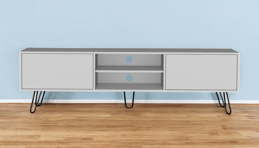 71" White Cabinet Open And Enclosed Storage TV Stand-0