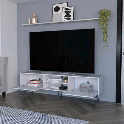 71" White Cabinet Open And Enclosed Storage TV Stand-7