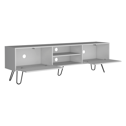 71" White Cabinet Open And Enclosed Storage TV Stand-2