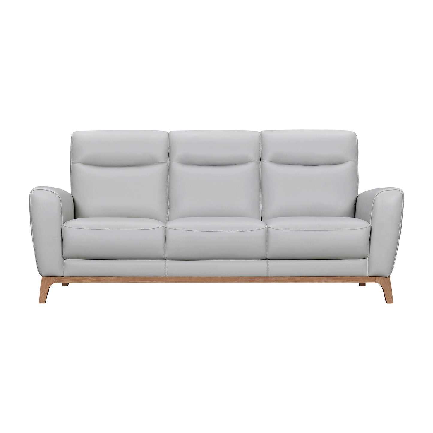 83" Gray Leather Sofa With Brown Legs-1