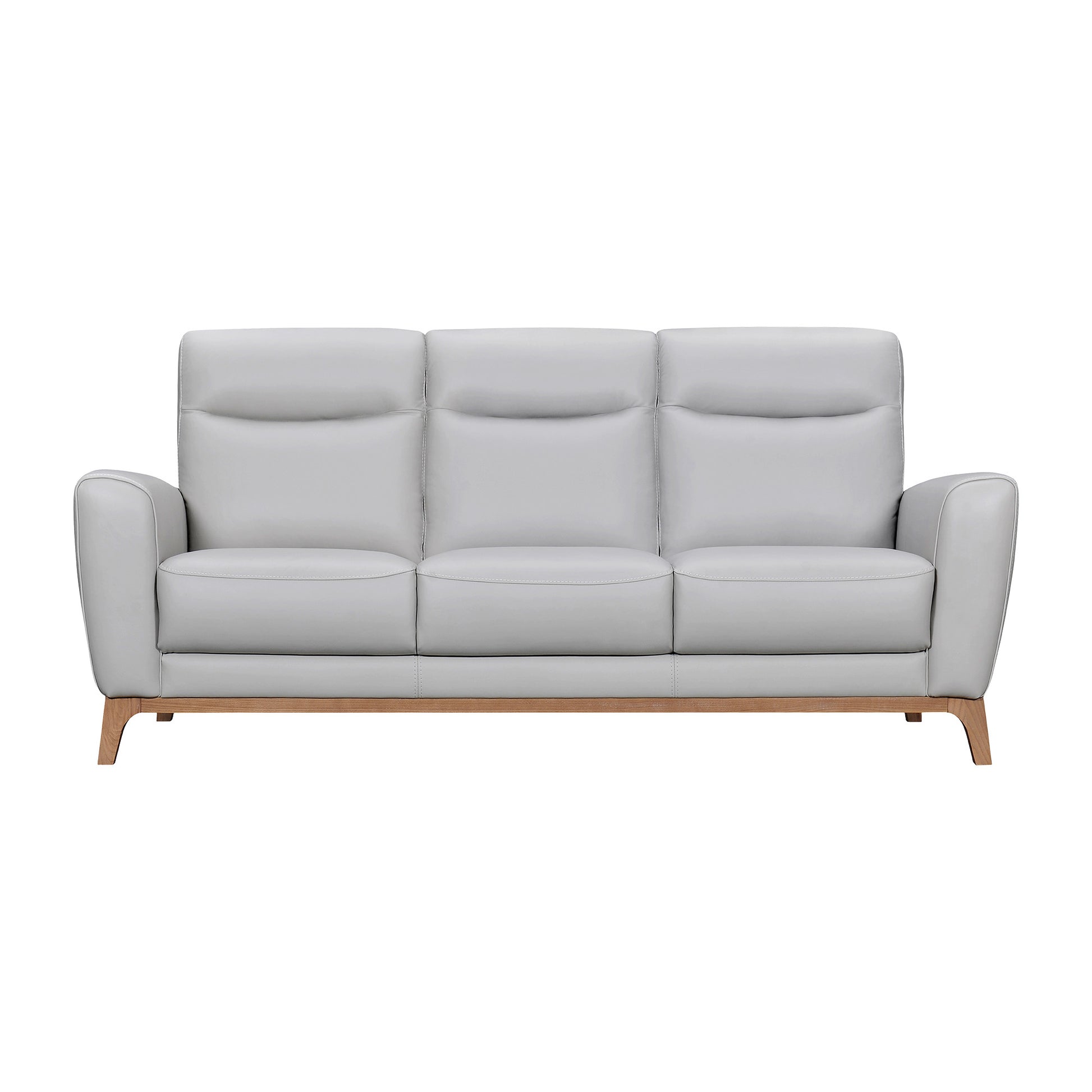 83" Gray Leather Sofa With Brown Legs-1