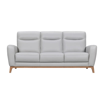 83" Gray Leather Sofa With Brown Legs-1
