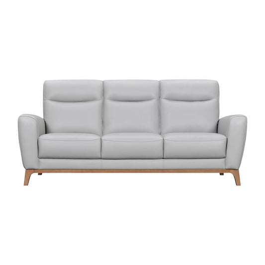 83" Gray Leather Sofa With Brown Legs-1