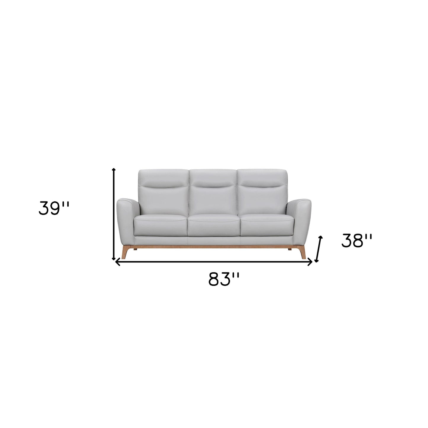 83" Gray Leather Sofa With Brown Legs-7