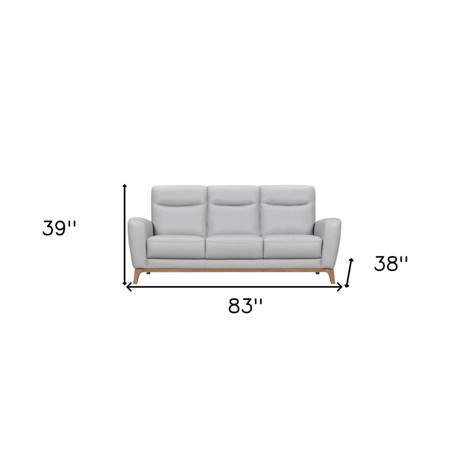 83" Gray Leather Sofa With Brown Legs-7