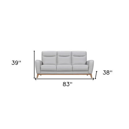 83" Gray Leather Sofa With Brown Legs-7