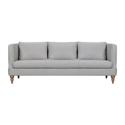 85" Gray Leather Sofa With Brown Legs-1