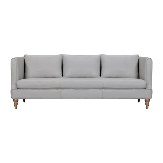 85" Gray Leather Sofa With Brown Legs-1