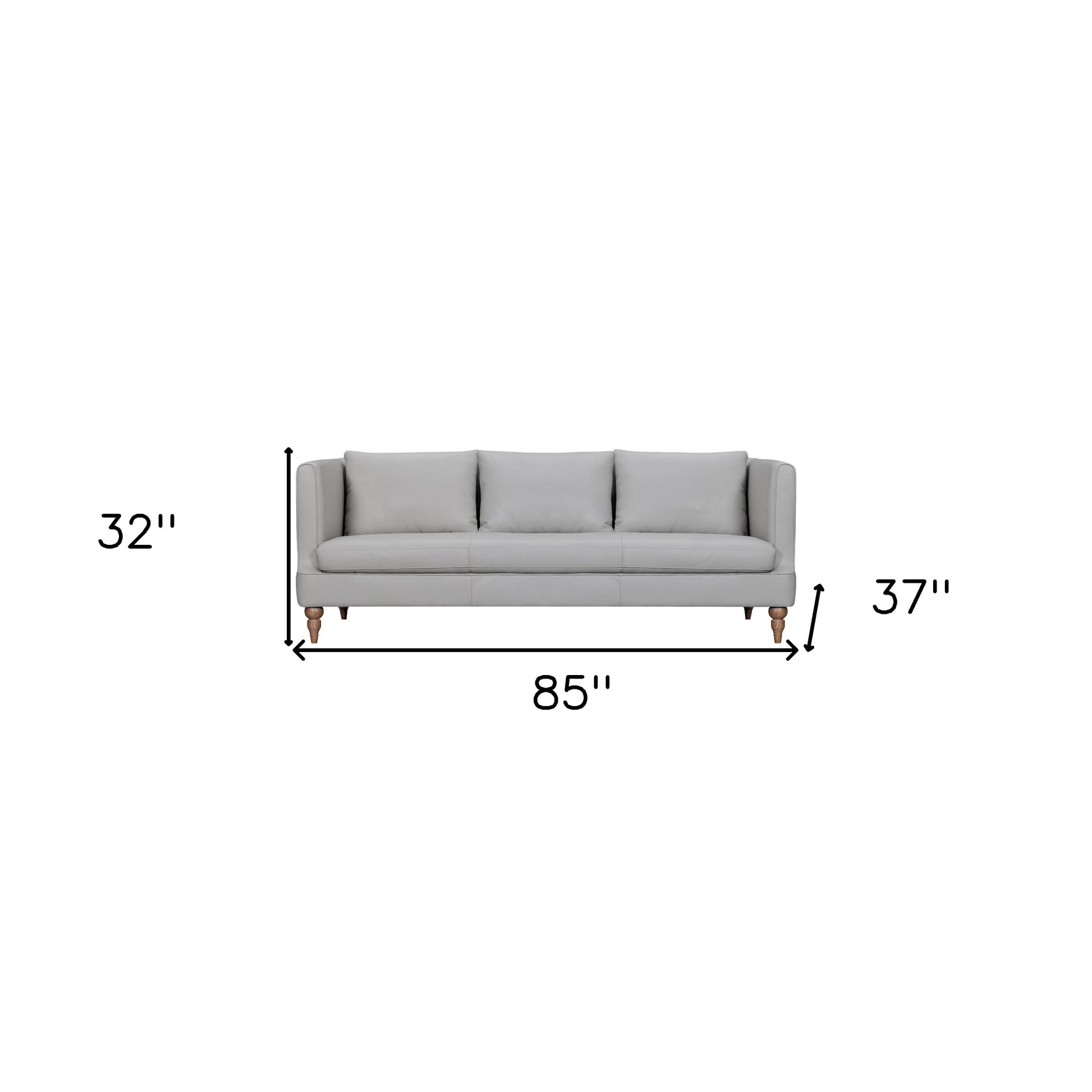 85" Gray Leather Sofa With Brown Legs-8