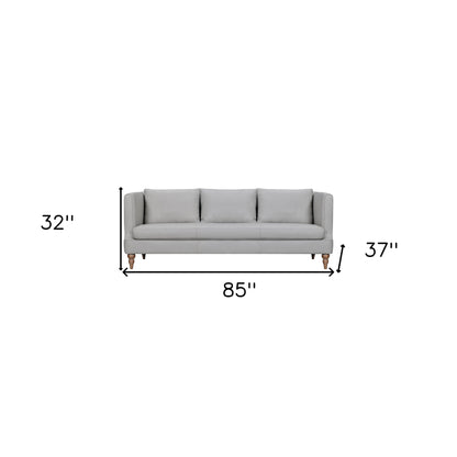 85" Gray Leather Sofa With Brown Legs-8
