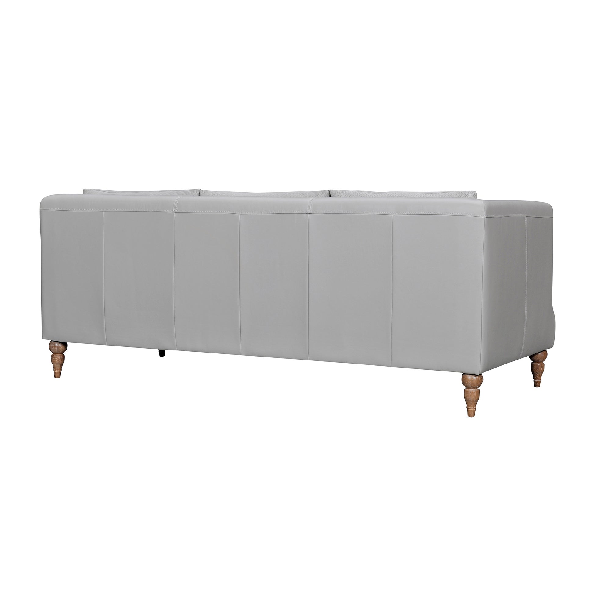 85" Gray Leather Sofa With Brown Legs-3