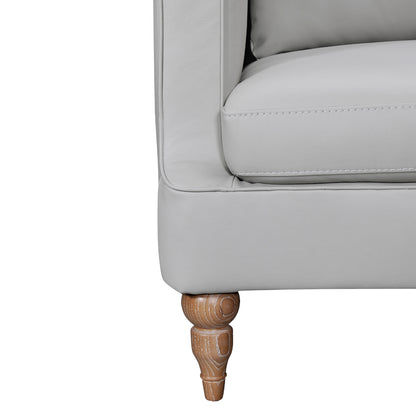 85" Gray Leather Sofa With Brown Legs-5