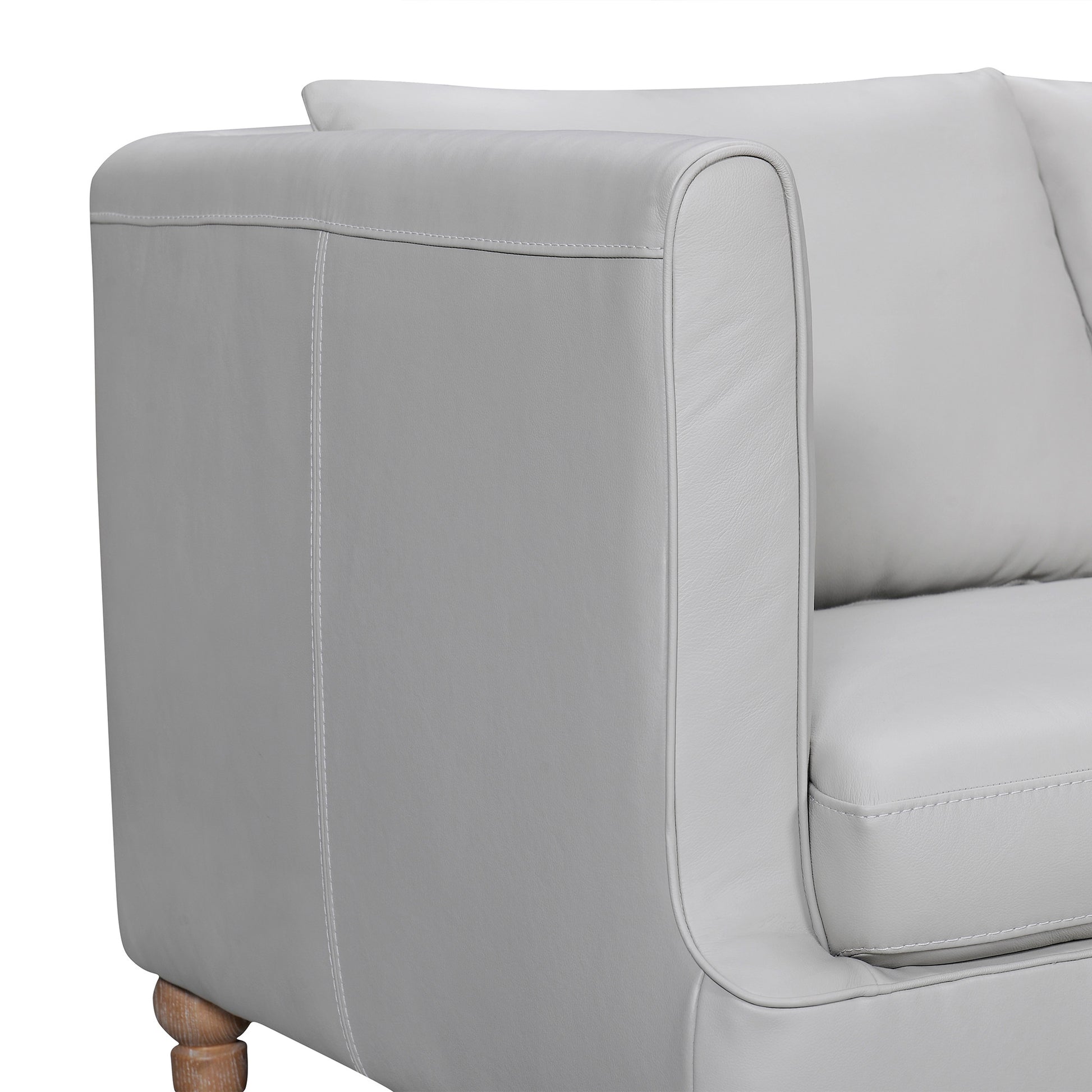85" Gray Leather Sofa With Brown Legs-6