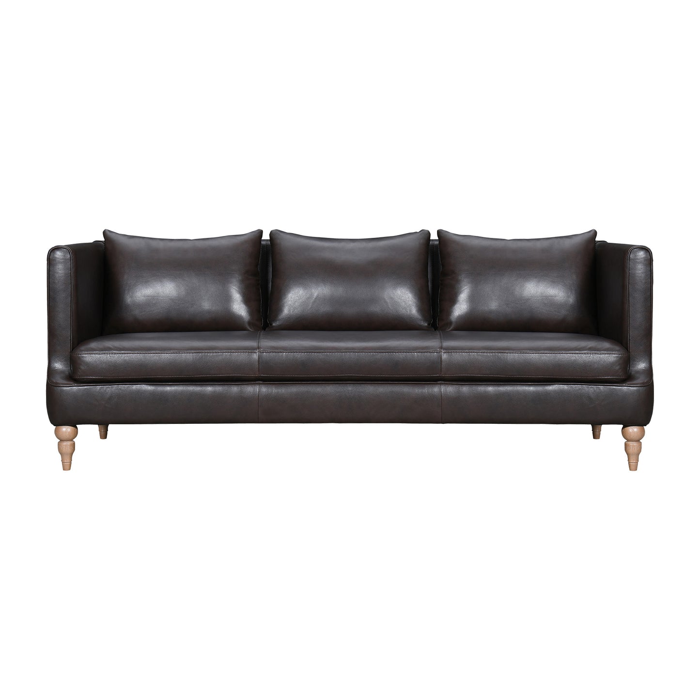 85" Dark Brown Leather Sofa With Brown Legs-1