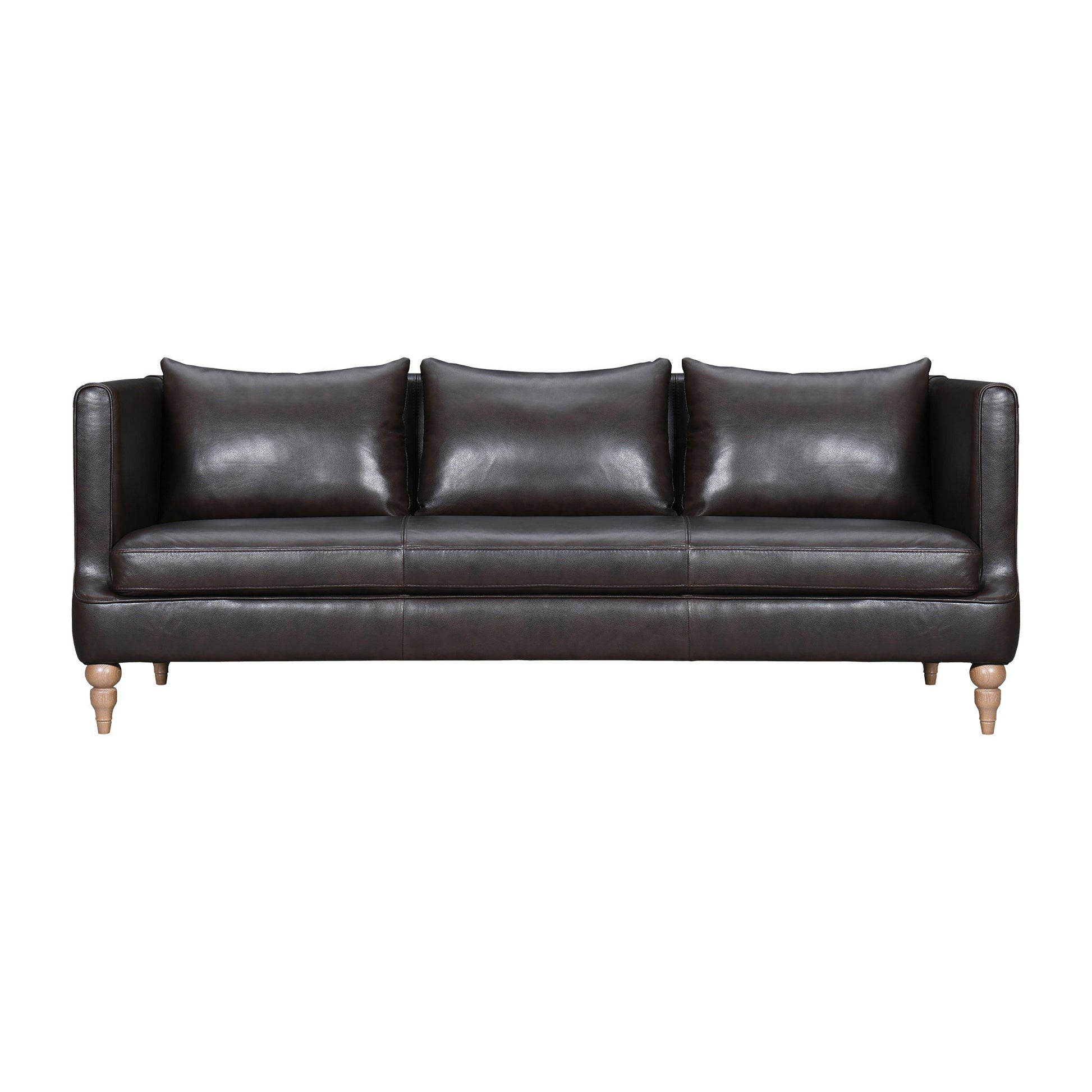 85" Dark Brown Leather Sofa With Brown Legs-1