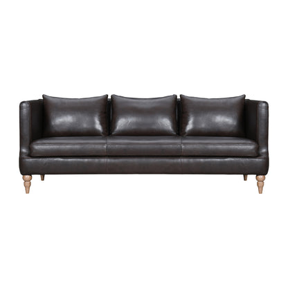 85" Dark Brown Leather Sofa With Brown Legs-1