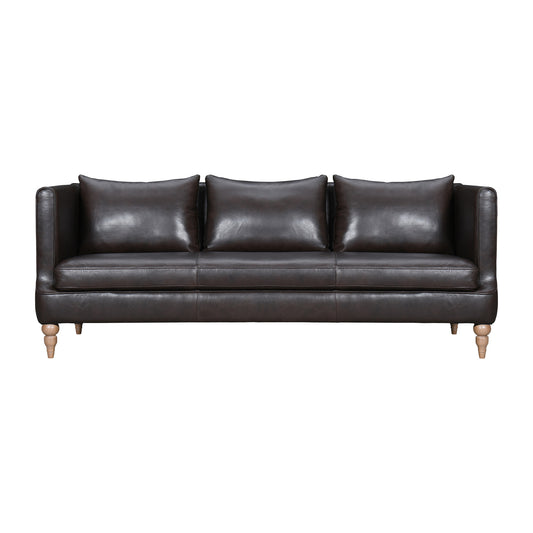 85" Dark Brown Leather Sofa With Brown Legs-1