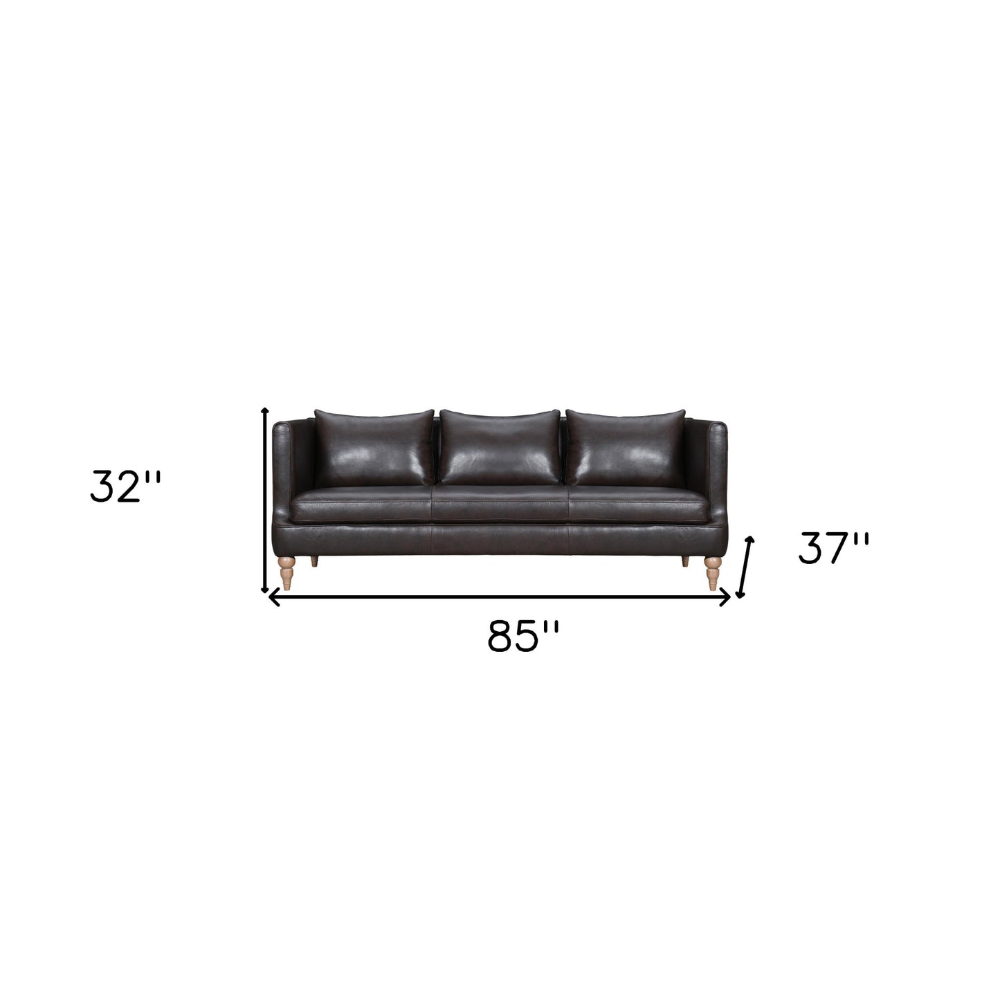 85" Dark Brown Leather Sofa With Brown Legs-7