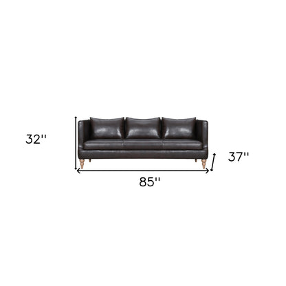 85" Dark Brown Leather Sofa With Brown Legs-7