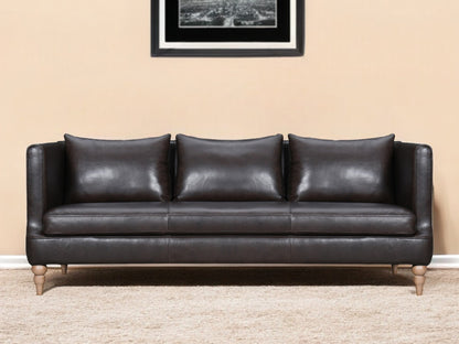 85" Dark Brown Leather Sofa With Brown Legs-0
