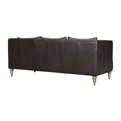 85" Dark Brown Leather Sofa With Brown Legs-3