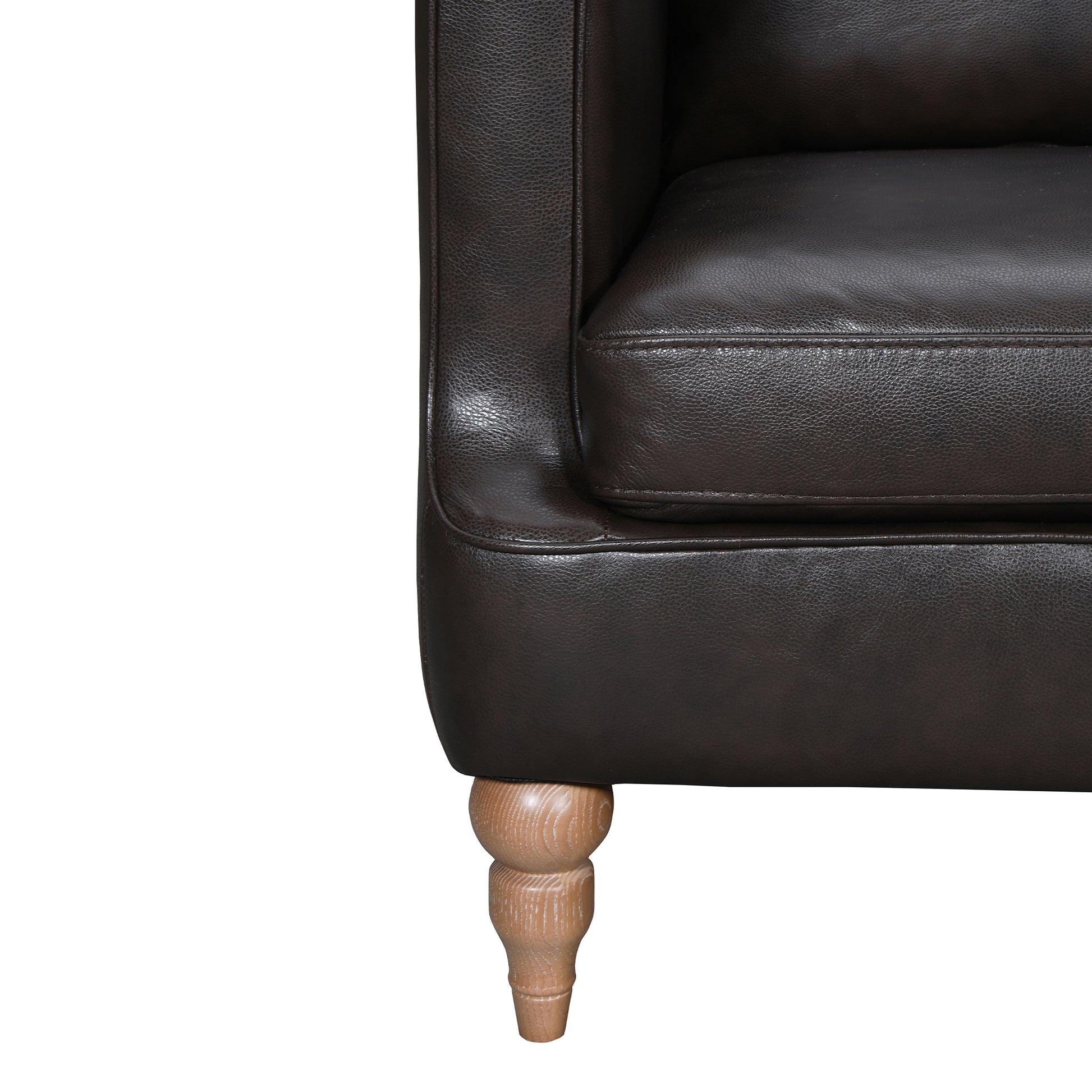 85" Dark Brown Leather Sofa With Brown Legs-4