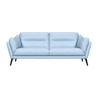 87" Sky Blue Leather Sofa With Black Legs-1