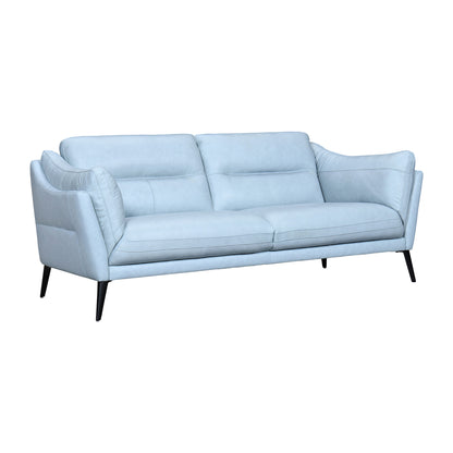 87" Sky Blue Leather Sofa With Black Legs-2