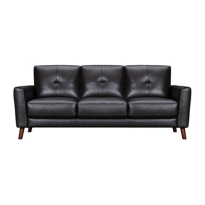 82" Black Leather Sofa With Brown Legs-1