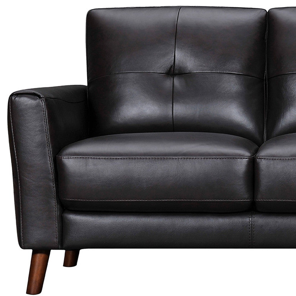 82" Black Leather Sofa With Brown Legs-6