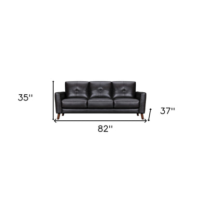 82" Black Leather Sofa With Brown Legs-8